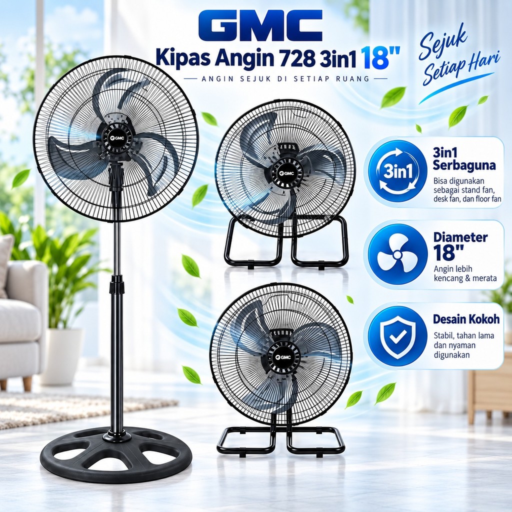 GMC Desk Fan 18" 728 3 in 1 Tornado Fan 18 inch / Wall Standing Table Fan with Warranty - MN
