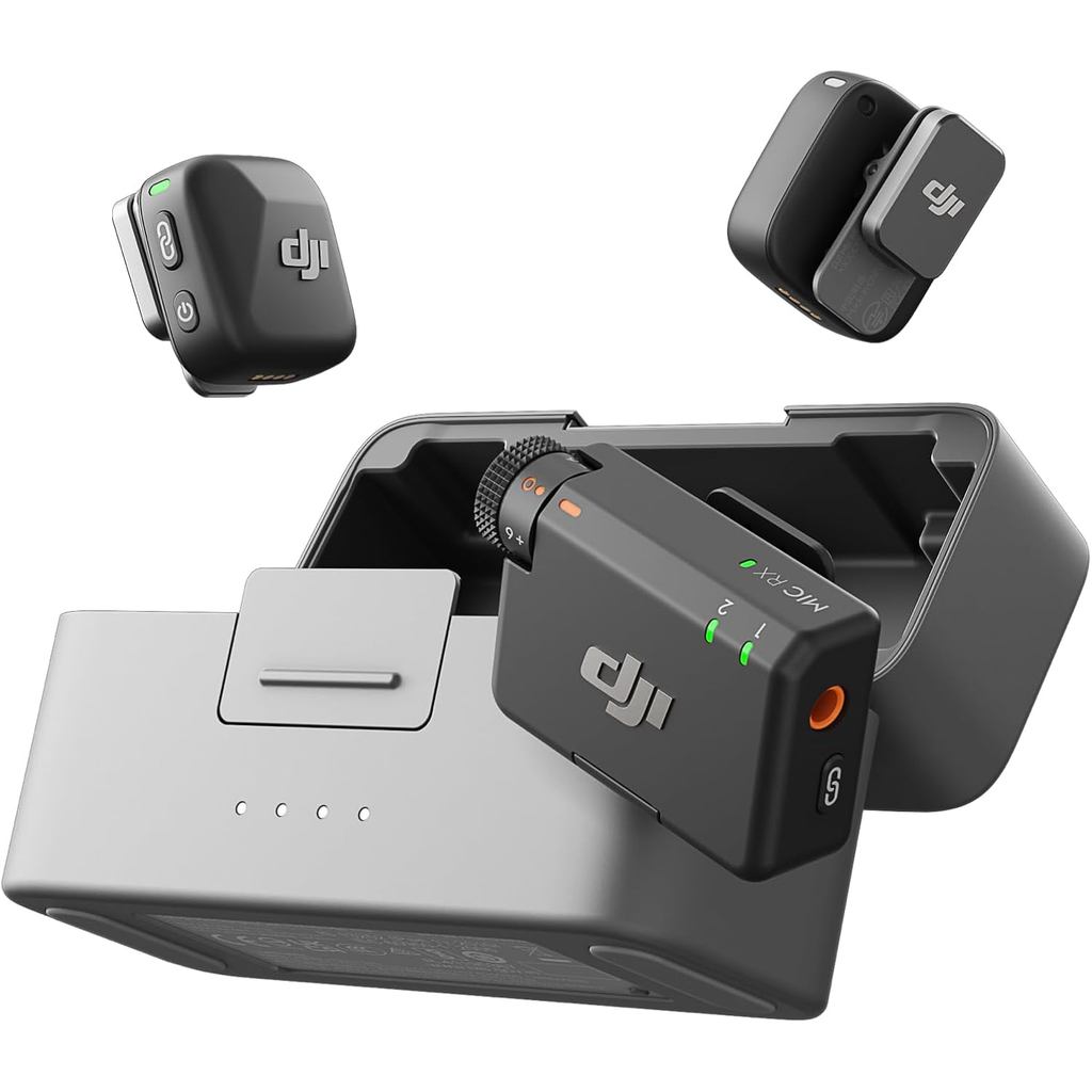 DJI Mic Mini (2 TX + 1 RX + Charging Case), Wireless Lavalier Microphone for iPhone/Camera/Android, Ultralight, Detail-Rich Audio, 48h Use, Noise Cancelling, Automatic Limiting, Vl