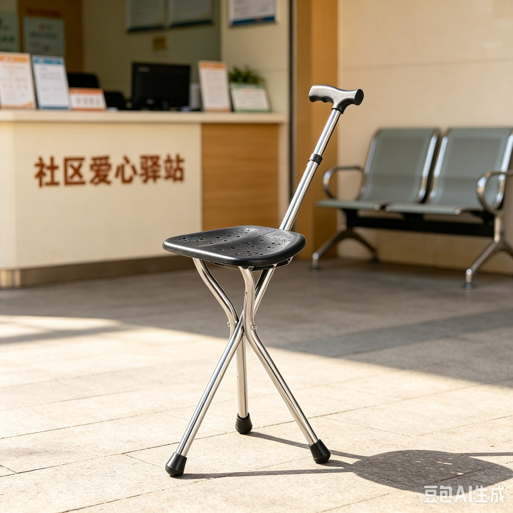 Walking Cane Stool Elderly Anti-Slip Folding Walking Cane Chair- & ** & -- ****- ***** &、walking aid、tongkat orang tua、tongkat lipat、tongkat 4 kaki、Foldable stick for elderly、 kaki 4、拐杖椅子