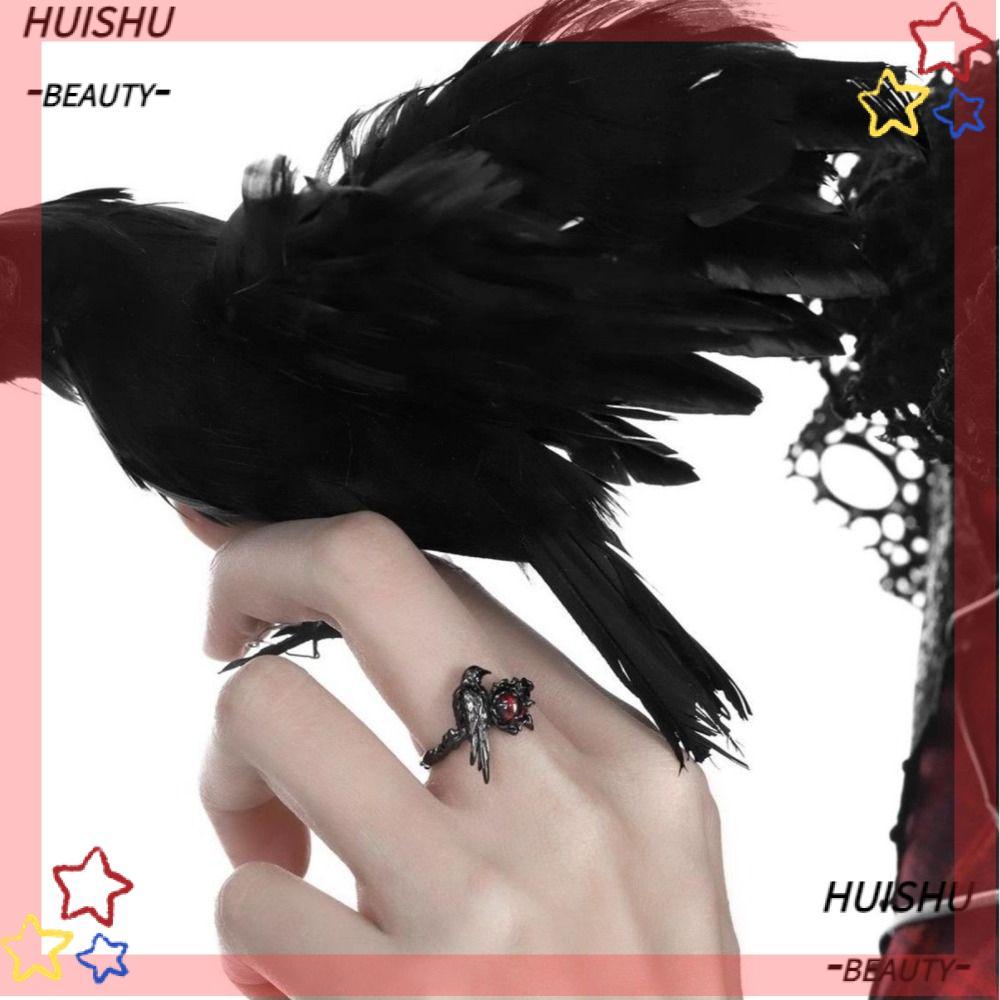 HUISHU Sylus Crow Cosplay Ring, Red Zircon Jewelry Black Raven Ring, Fashion Adjustable Merch Love and Deepspace Artisan Rings Props Gift