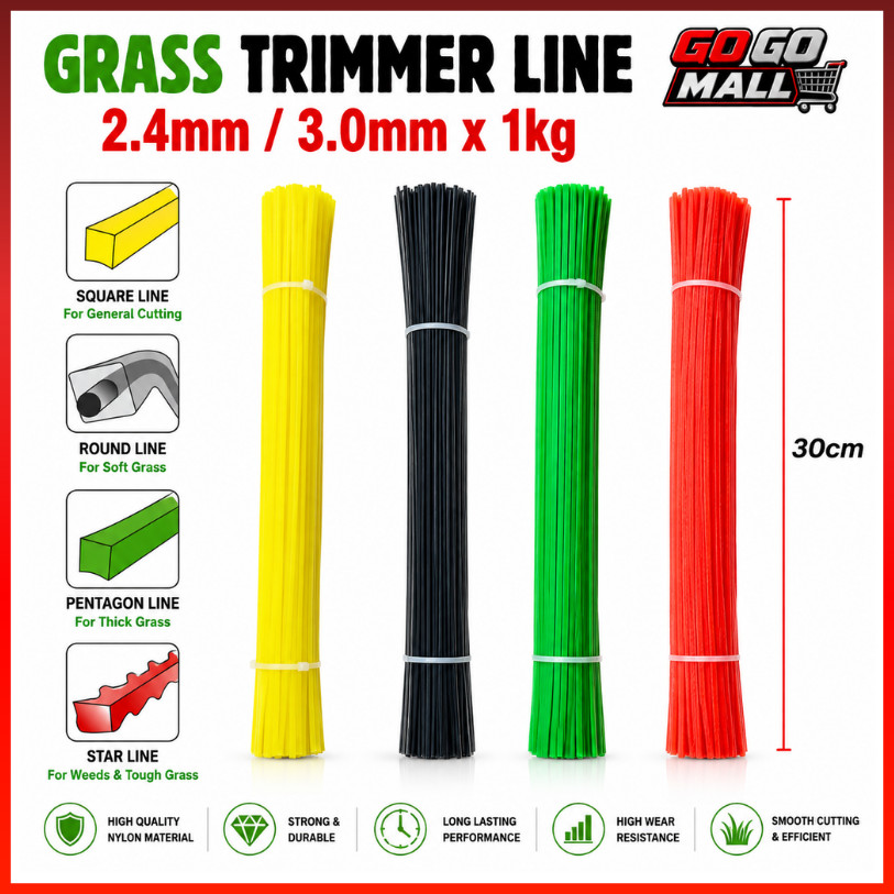 PREMIUM QUALITY 12" 2.4mm 3.0mm 1kg Tali Mesin Rumput Siap Potong/Nylon Grass Trimmer Line/Tangsi Mesin Rumput