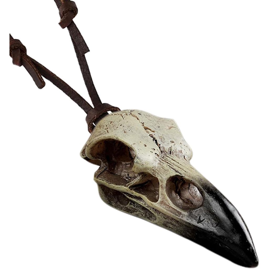 Kalung loket tengkorak burung burung unta yang diukir, untuk lelaki dan wanita, Halloween, 3D, Viking, burung burung unta, tengkorak, hiasan.