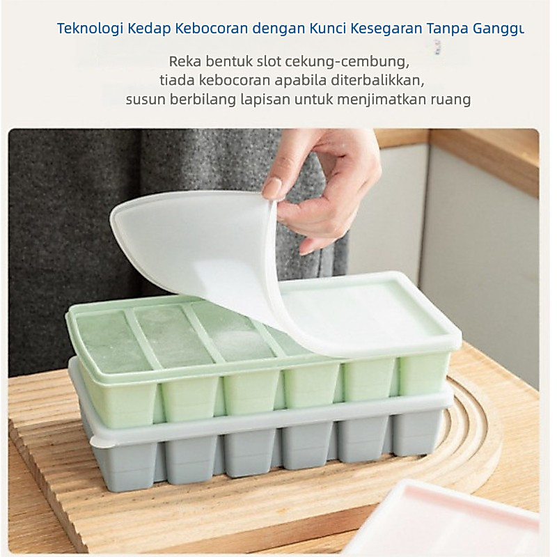 [Ice Tray / Acuan Ais] Acuan ais silikon gred makanan yang sedia digunakan untuk kegunaan rumah, kapasiti besar dengan penutup, menghasilkan kiub yang panjang - Dulang Silikon | Silicone Ice Tray | Acuan Aiskrim | Ice Cube Tray | Pembuat Ais