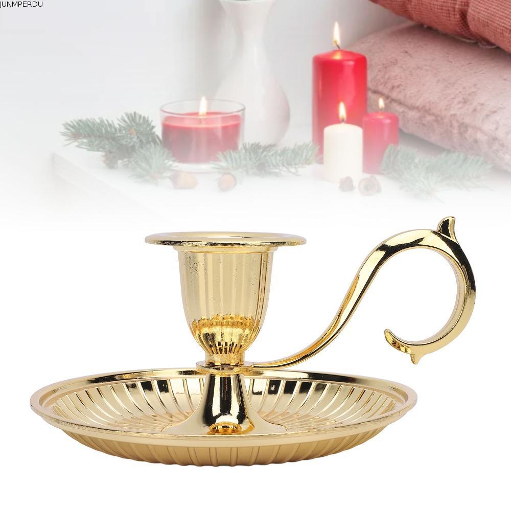 JUNMPERRD Taper Candle Holder, Round Bottom With Handle Candle Stick Holder, Candlestick Holders Antique European Handheld Vintage Candle Holder Wedding Centerpiece