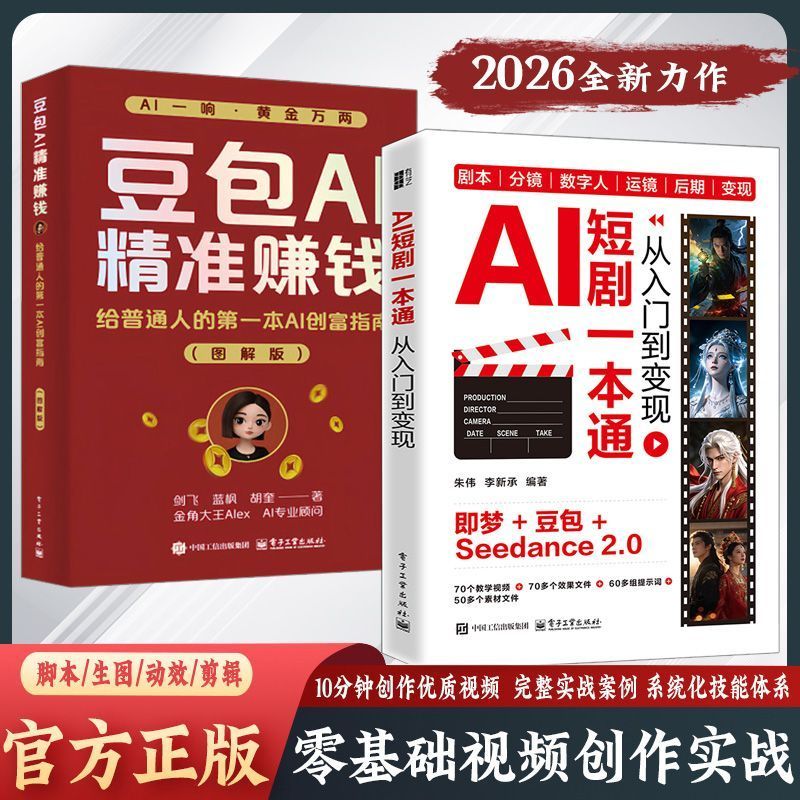 AI短剧一本通-从入门到变现 ai短剧创作教程书籍剪辑从入门到实 AI Short Drama Guide - From Beginner to Monetization, AI Short Drama Creation Tutorial Book, Editing from Beginner to Practical Application