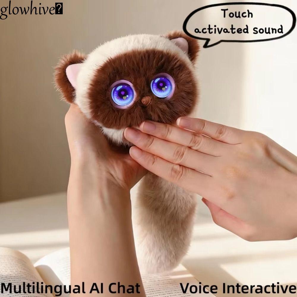 GLOWHIVE​ AI Cat Plush Toy, AI Continuous Dialogue Intelligent Voice Communication AI Cat Spirit Pendant, Winking Interaction Personal Companion AI Companion Doll KeyChain