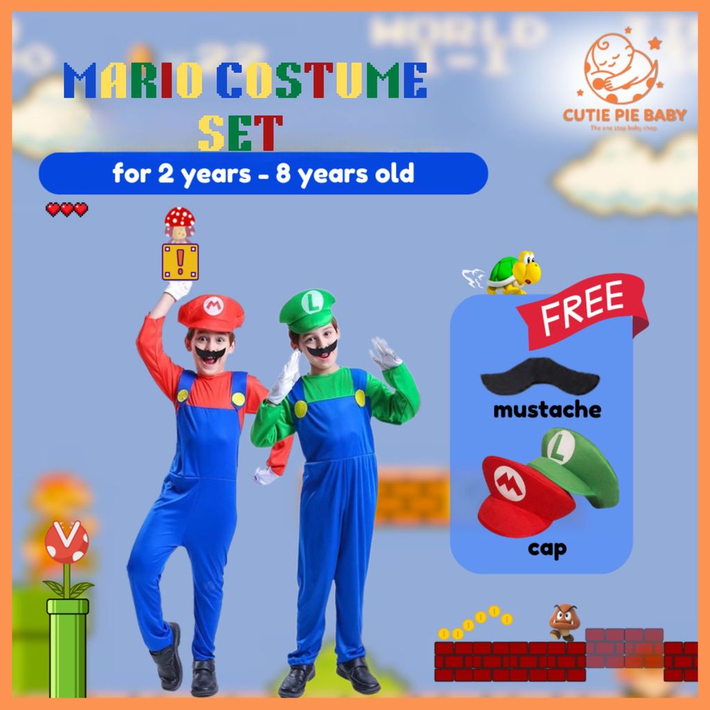 Kids Red Mrio Green Lugi Plumber Costume Cosplay Performance Party Dress Up Outfit