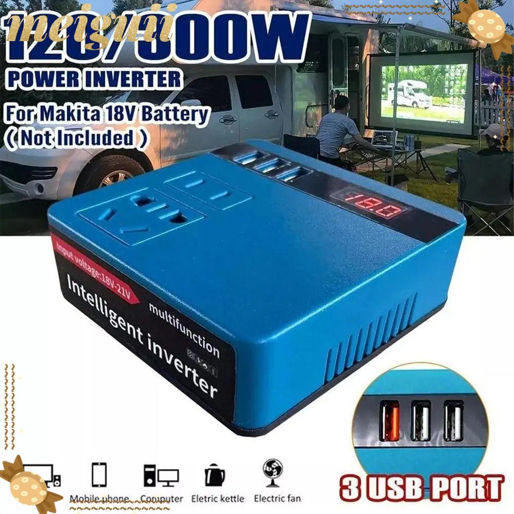 MEIGUII 1Pcs Battery Inverter, 120W Dual Plug Smart Transformer, 18V 20V To 220V Multifunctional Household Outdoor Work Inverter For Makita For Dewalt For Milwaukee 18V Battery