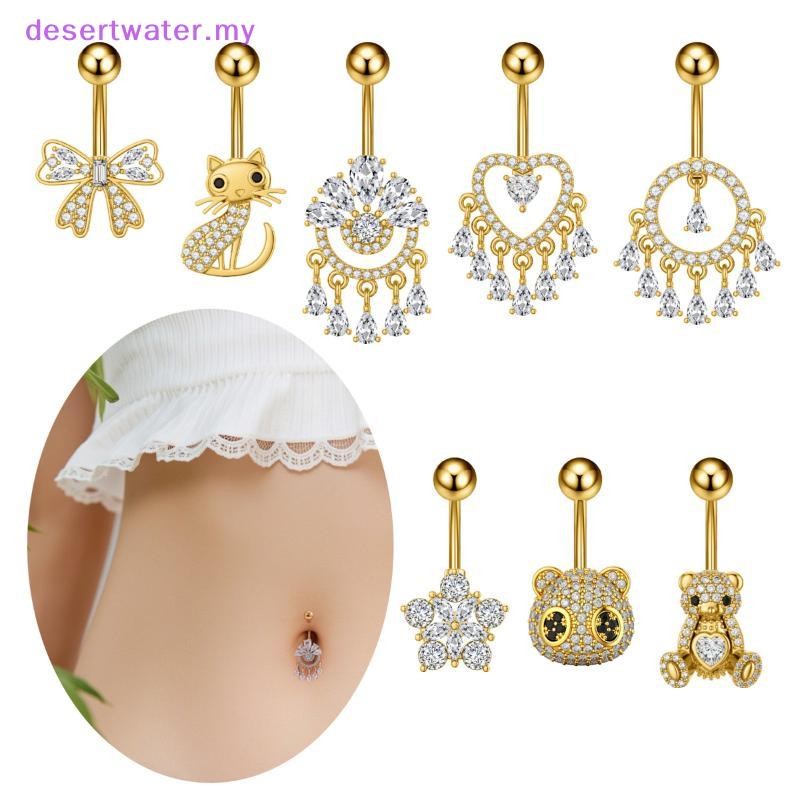 DWMY Fashion Crystal Zircon Waterdrop Bow Belly Button Ring Heart Panda Navel Piercing For Women Beach Body Jewelry MY