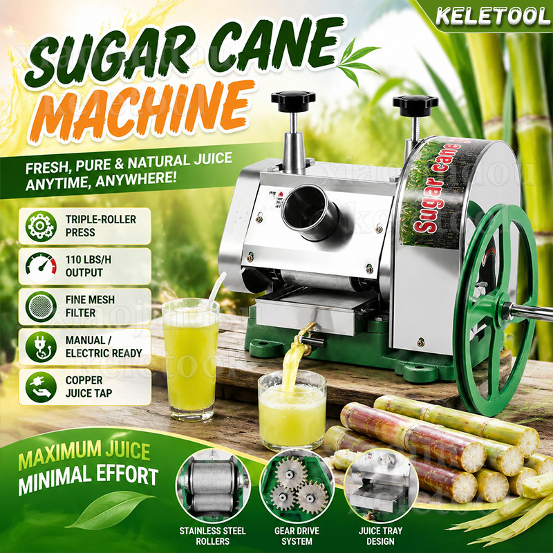 Upgraded 304 Stainless Steel Manual Sugar Cane Press Machine Hand Crank Sugarcane Juicer Residue Juice Separation Mesin Tebu Keluli Tahan Karat 304 不锈钢甘蔗压榨机 Long Service