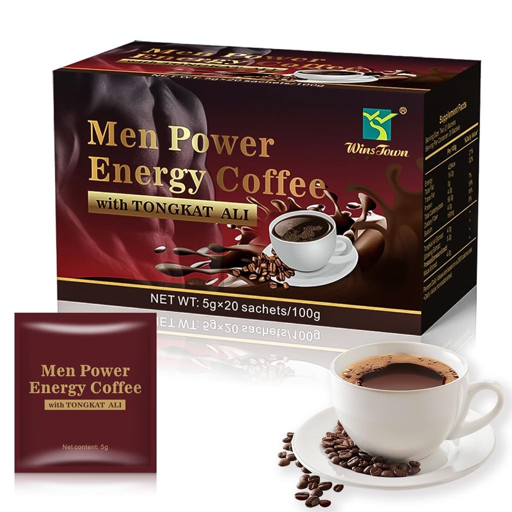 Maca Coffee for Men, Herbal Energy Coffee with Tongkat Ali, 20 Sachets | Instant Black Coffee Blend with Maca, Tongkat Ali, Ginseng & Epimedium AFZZ