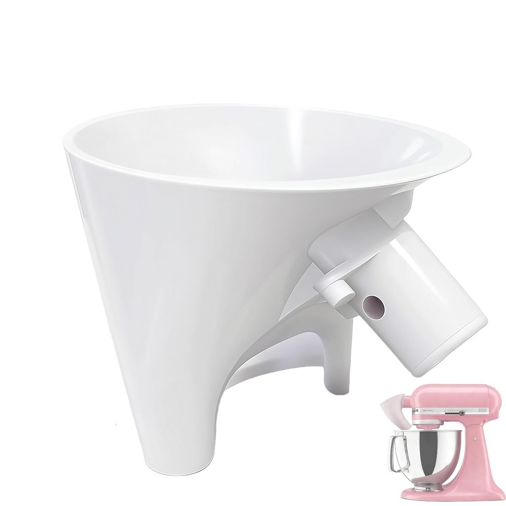 Corong Tepung untuk KitchenAid Mixer 5 Qt, Alat Anti-Cipratan untuk Tilt-Head Stand Mixer 4.5 & 5 Quart (KSM150), Selamat untuk Mesin Cuci Pinggan, Alat Pembuat Kek yang Mudah Digunakan Tanpa Kotoran (Putih)