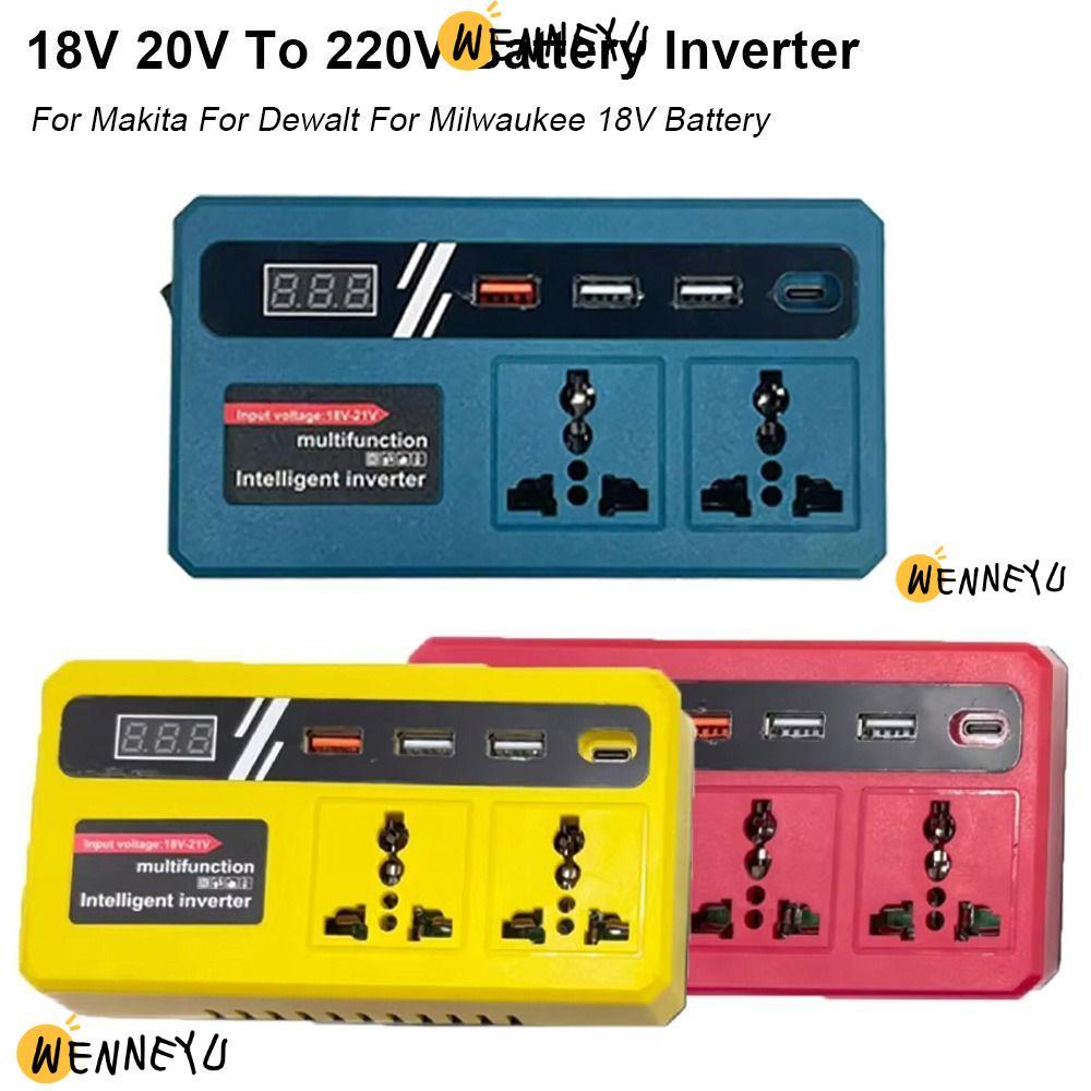 WENNEYU 1Pcs Battery Inverter, 18v 20v To 220v Dual Plug Smart Transformer, Multifunctional Household 120W Outdoor Work Inverter For Makita For Dewalt For Milwaukee 18V Battery