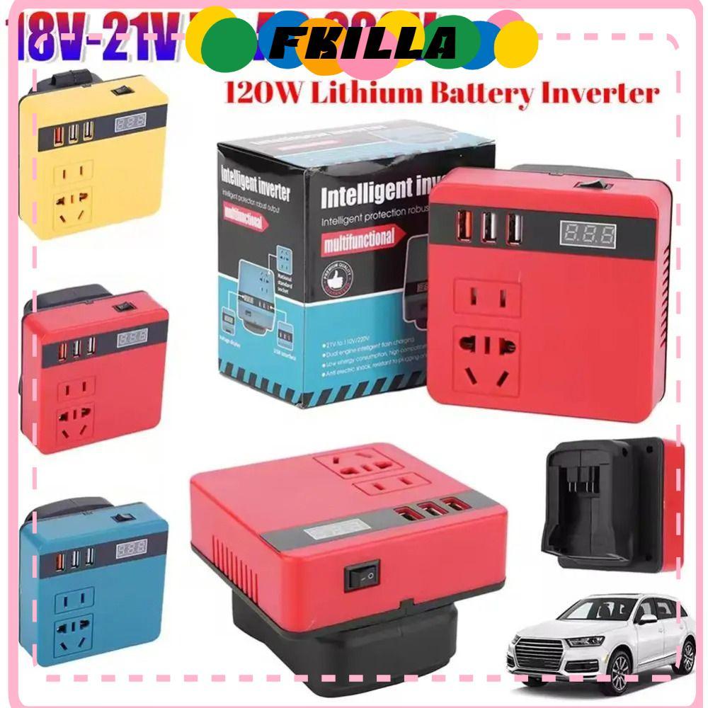 FKI 1Pcs Smart Transformer, 120W 18V 20V To 220V Battery Inverter,  Multifunctional Household Dual Plug Outdoor Work Inverter For Makita For Dewalt For Milwaukee 18V Battery