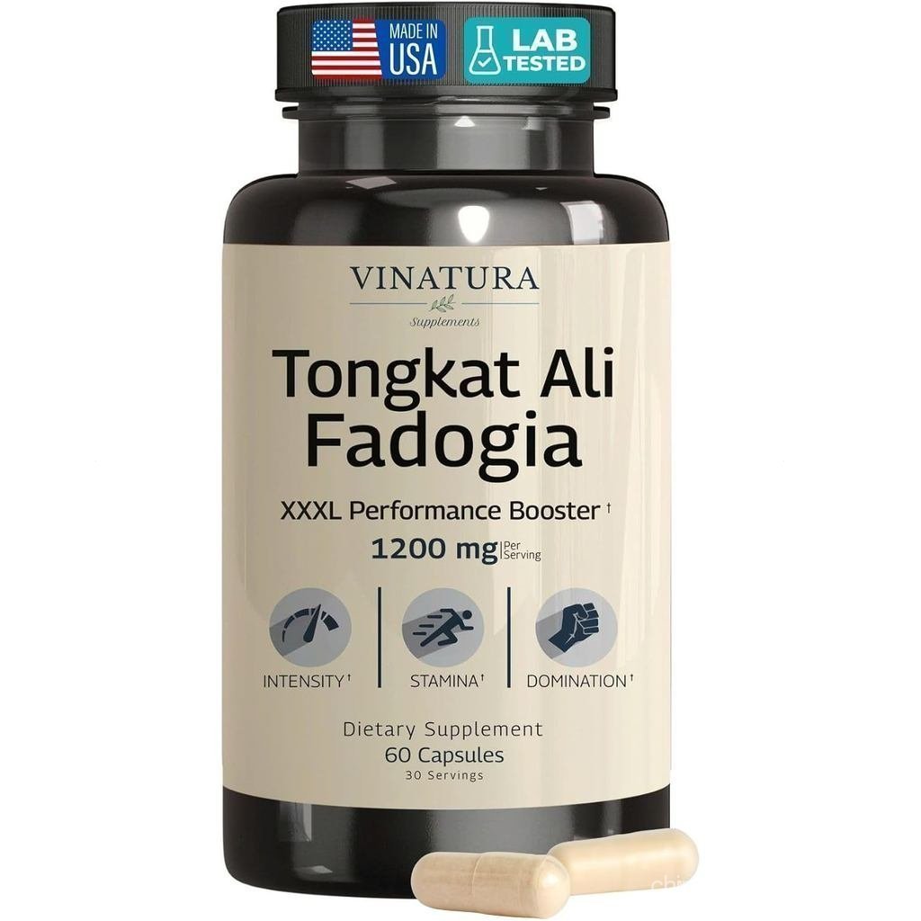 Tongkat Ali Fadogia Agrestis - 1200mg, Enhanced with Nitric Oxide Booster Supplement, Longjack Tongkat Ali for Men, *USA Made and Tested*, 60 Capsules