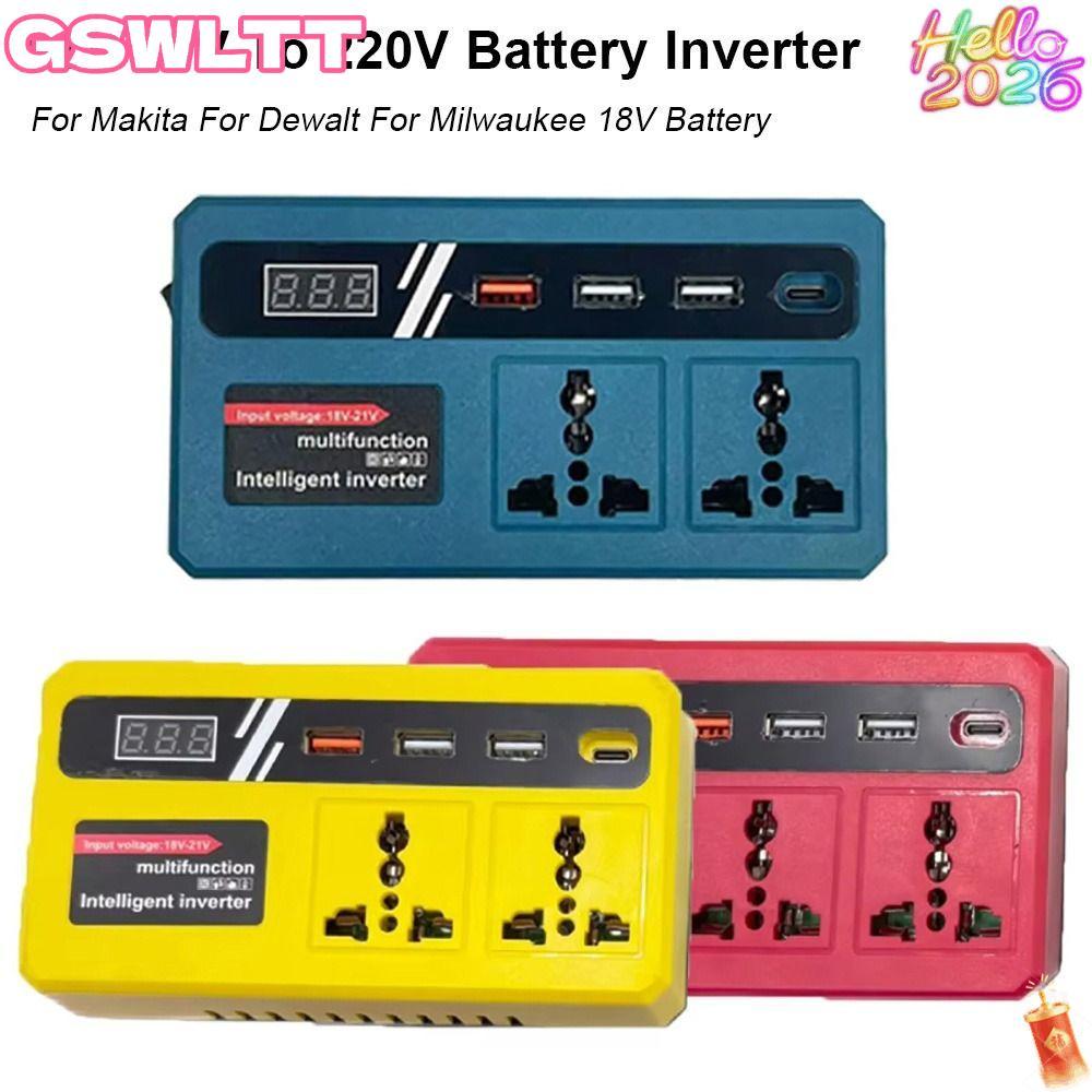 MKOFONU 1Pcs Battery Inverter, Dual Plug with 4 USB LED Socket Smart Transformer, 18v 20v To 220v 120W Household Outdoor Work Inverter