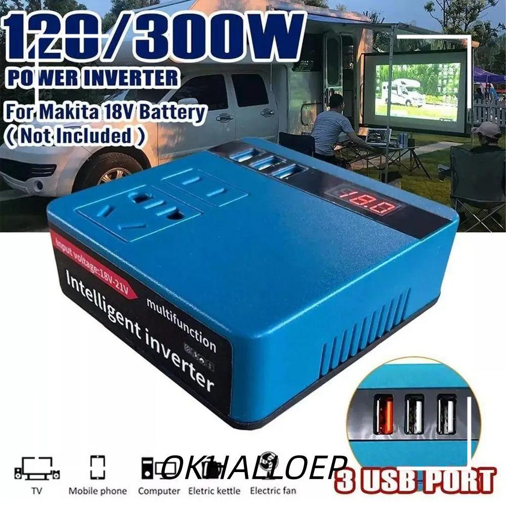 IOKHALLO 1Pcs Smart Transformer, Multifunctional 120W Battery Inverter, Household Dual Plug 18V 20V To 220V Outdoor Work Inverter For Makita For Dewalt For Milwaukee 18V Battery