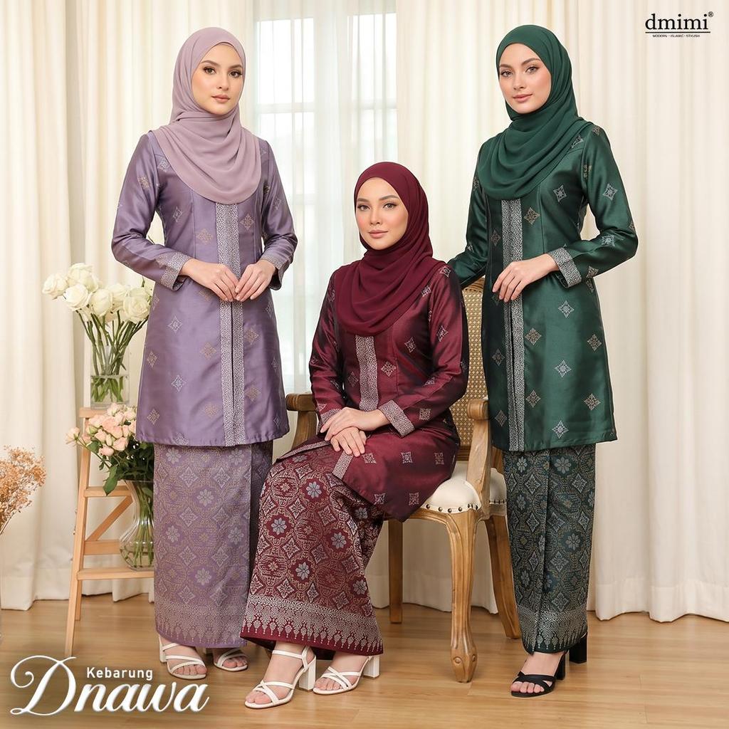DMIMI Baju Kurung Kebarung DNAWA | Printed Kebarung Labuh | High Quality Royal Gold Weave | Small Size to Plus Size