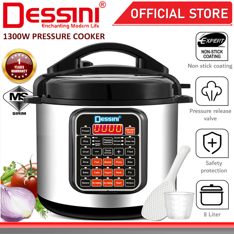 DESSINI ITALY 10 IN 1 Electric Digital Pressure Cooker Non-stick Stainless Steel Inner Pot Rice Cooker Steamer (8L)