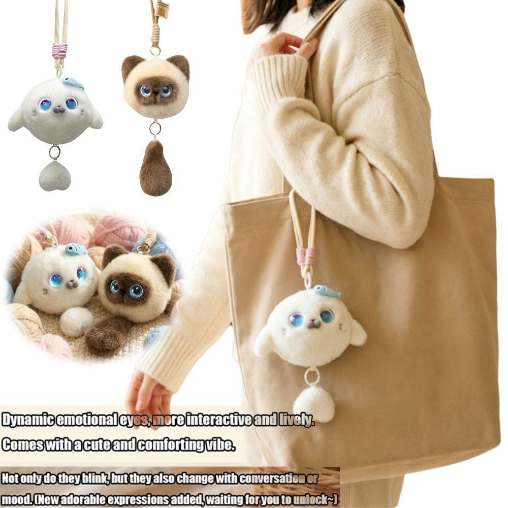 MXBEAUTY AI Cat Plush Toy, AI Continuous Dialogue Intelligent Voice Communication AI Cat Spirit Pendant, Winking Interaction AI Cute Pets Relaxing Chat AI Companion Doll KeyChain