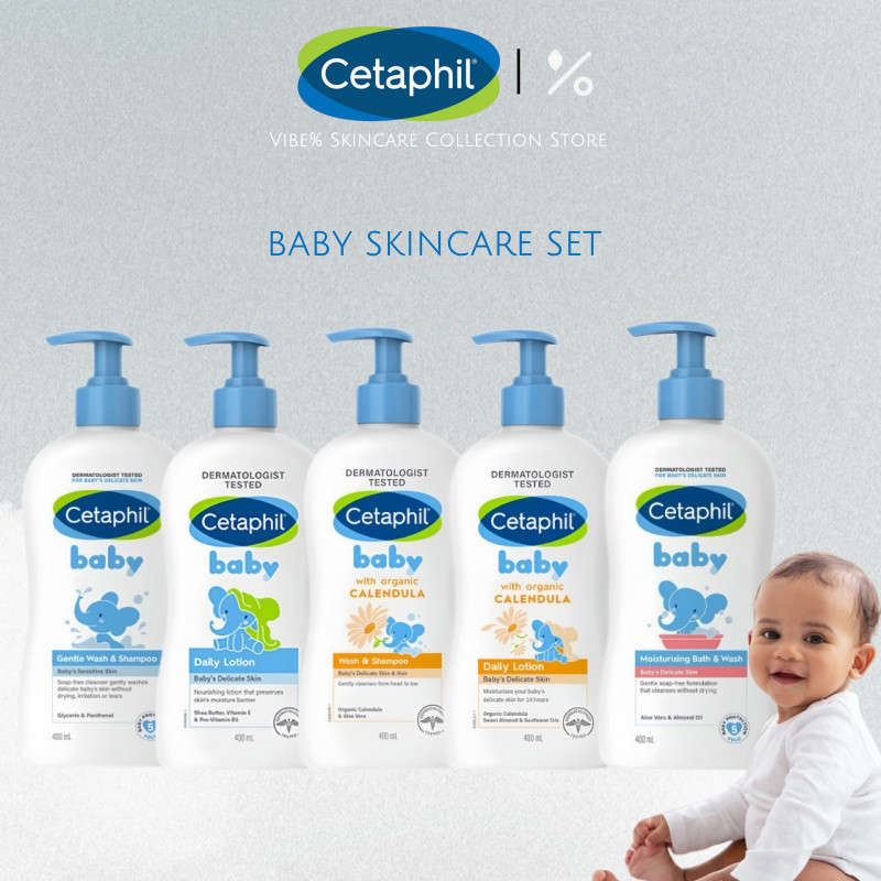 【 】Cetaphil Baby - Wash & Shampoo For Hair & Body For BabyDelicate Skin Daily Lotion With Organic Calendula 400ML| Gentle and Non-Irritating|Five-Fold Care|Murah