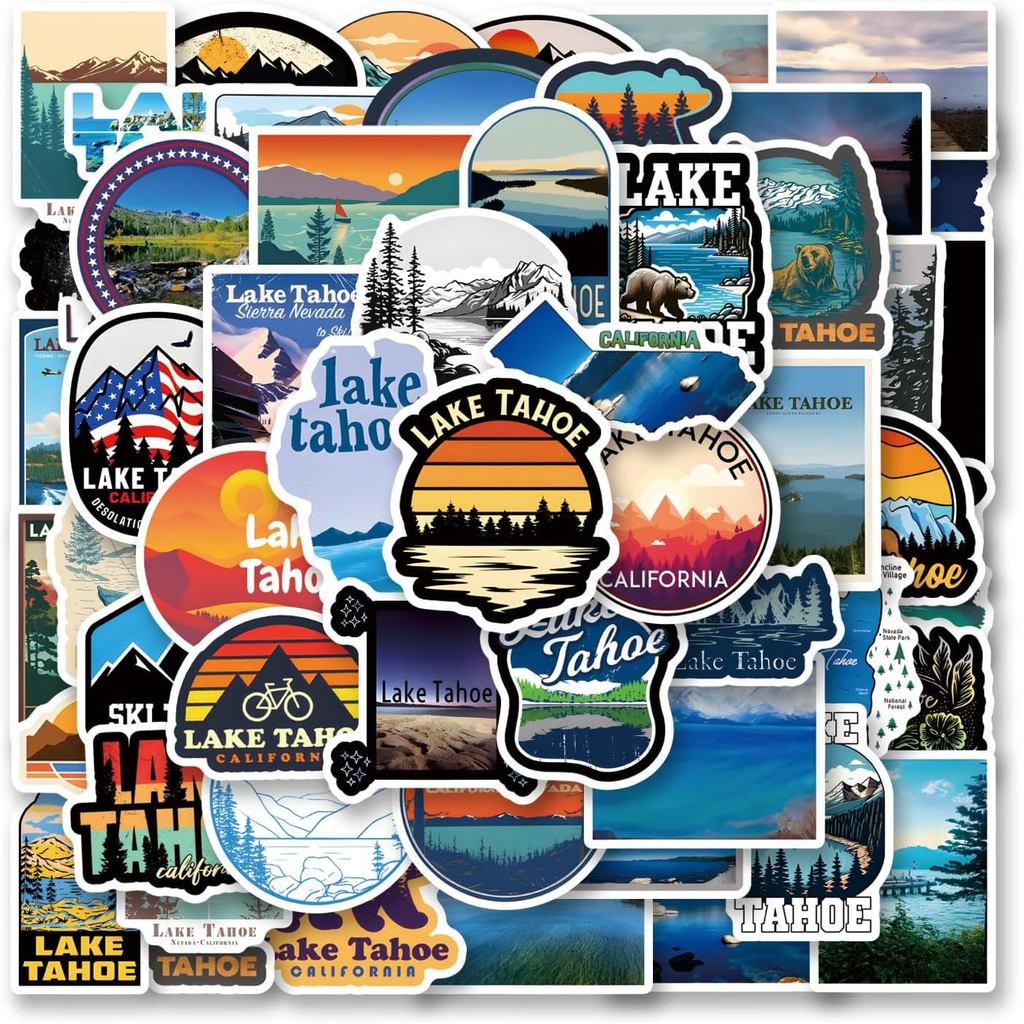 62Pcs Pek Pelekat Lake Tahoe, Pelekat Vinyl Estetik Tahan Air untuk Botol Air, Komputer Riba, Telefon, Papan Luncur, Buku Skrap, Bumper untuk Hiasan Bekalan Parti…