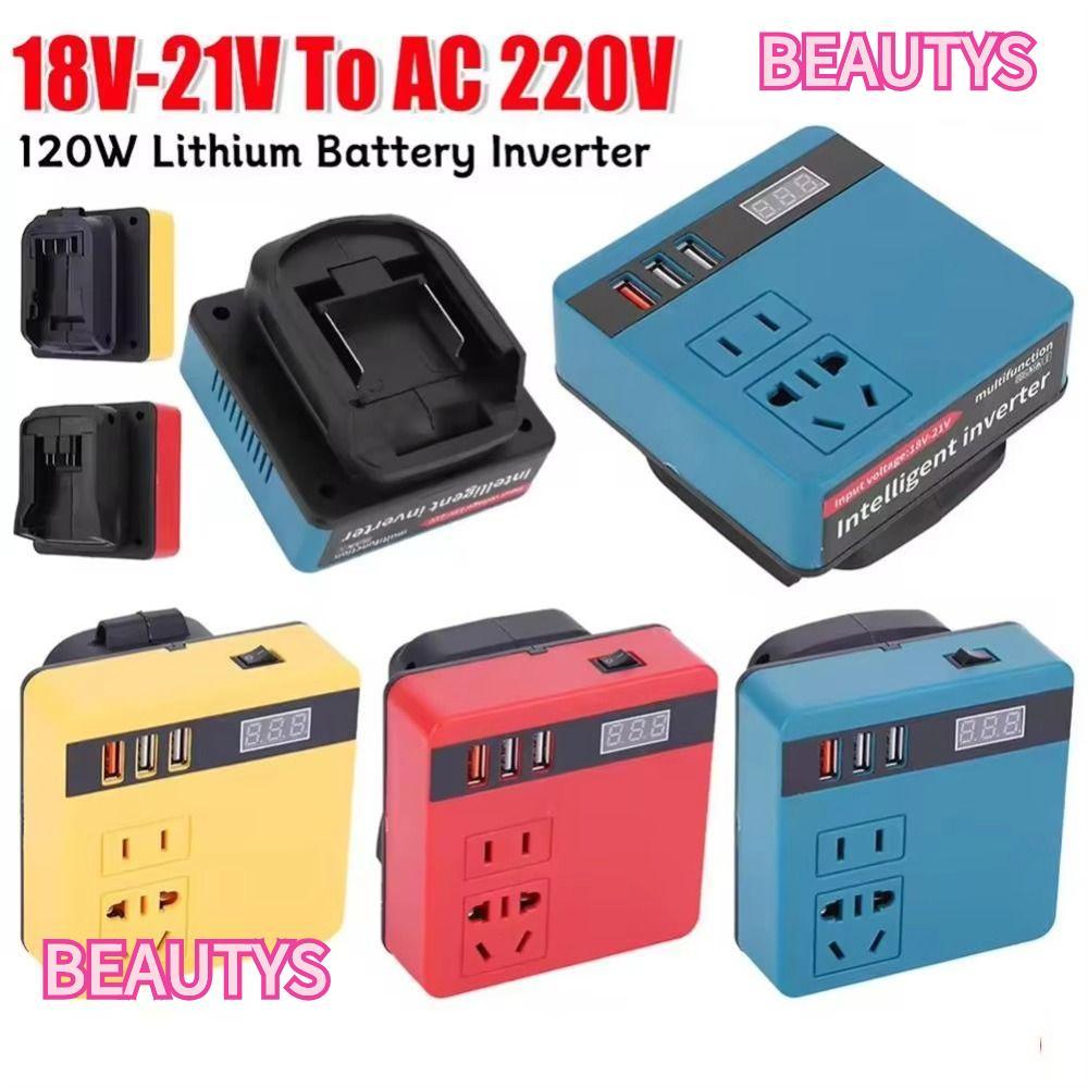 BTYSHOPEE 1Pcs Battery Inverter, Multifunctional 120W Smart Transformer, Dual Plug Household 18V 20V To 220V Outdoor Work Inverter For Makita For Dewalt For Milwaukee 18V Battery