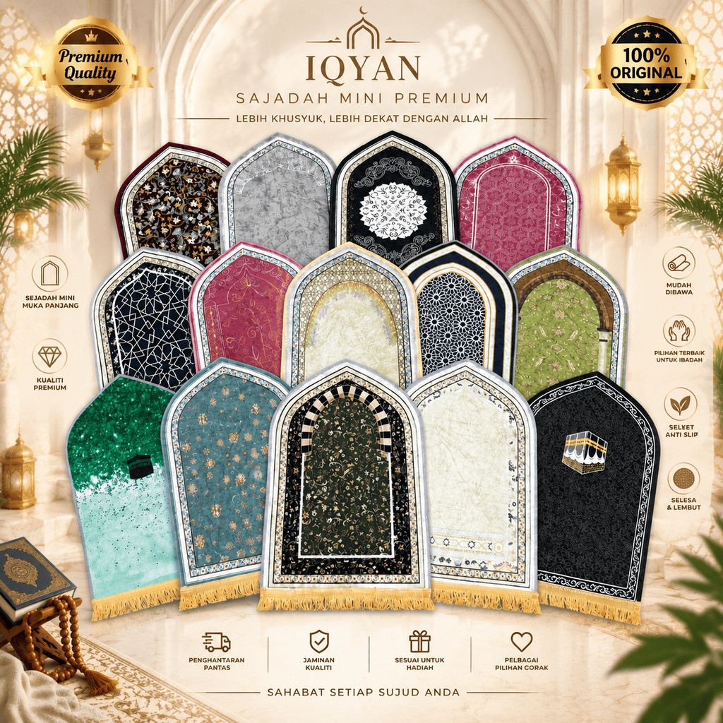 Sejadah Mini Kubah Muka Panjang 35 x 60 cm / Shining / /Sejadah Travel/Sejadah Viral Murah/Sejadah Hadiah