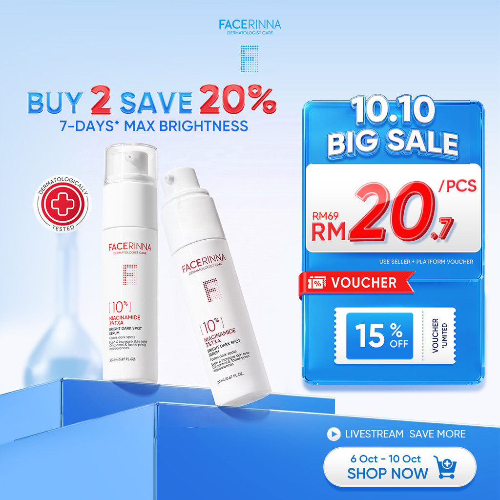 FACERINNA-10% Niacinamide + 3% TXA Power Bright Serum|Brightening Fade Dark Spots Acne Scars Evens Skin Glowing 20ml