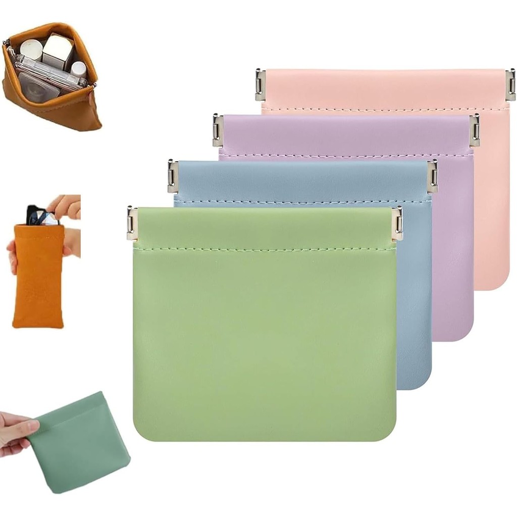 Leather Pouch,Personalized Snap Closure LeatherOrganizer Pouch,Self-Closing Pocket Cosmetic Bag for Eyeglass Cosmetic
