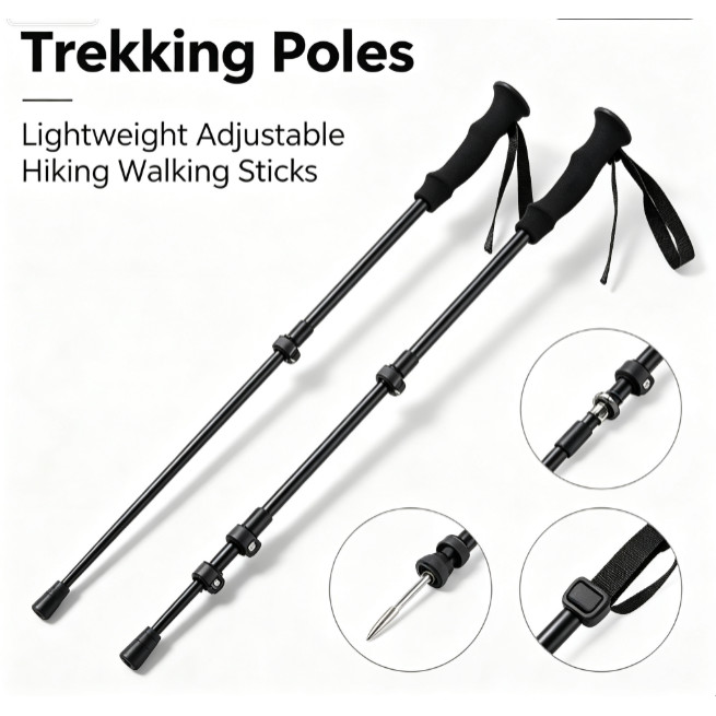 Tongkat Trekking Aluminium 3-Bahagian, Tongkat Berjalan untuk Aktiviti Mendaki Luar Ruangan