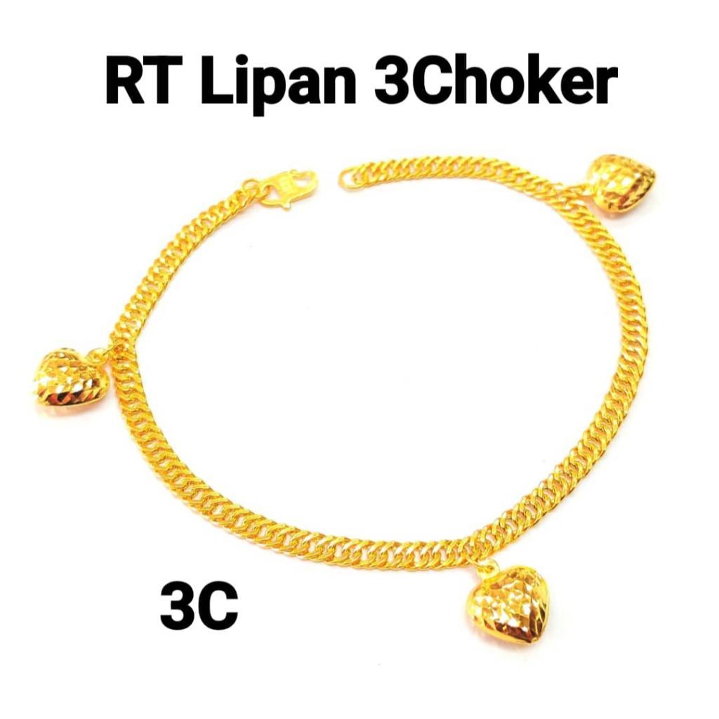Wing Sing Rantai Tangan Lipan Gantung Love Choker Emas 916 / 916吊心双扣手链 / 916 Gold Bracelet