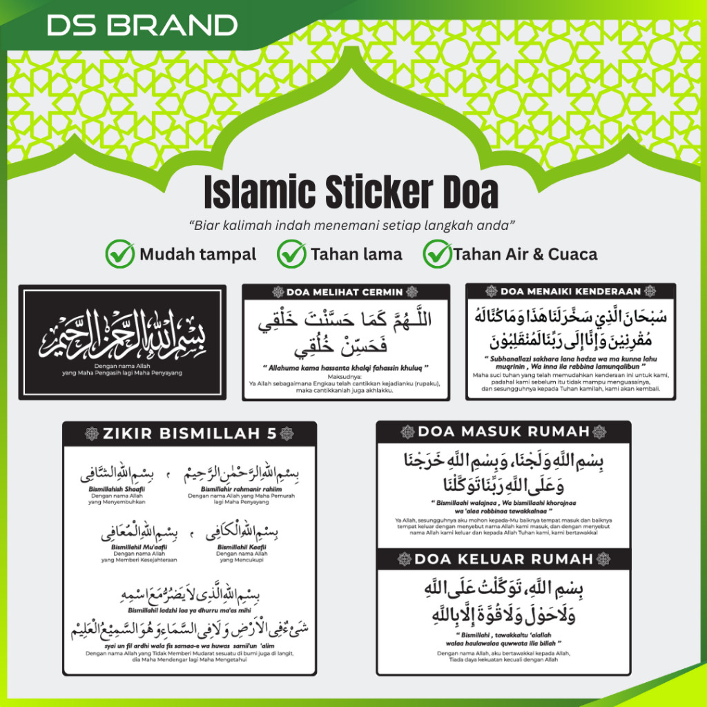 Pelekat Cermin Doa Naik Kenderaan / Sticker Cermin Doa Premium / Sticker Doa Cermin Kereta, Lori, Bas, Van / DS Brand M