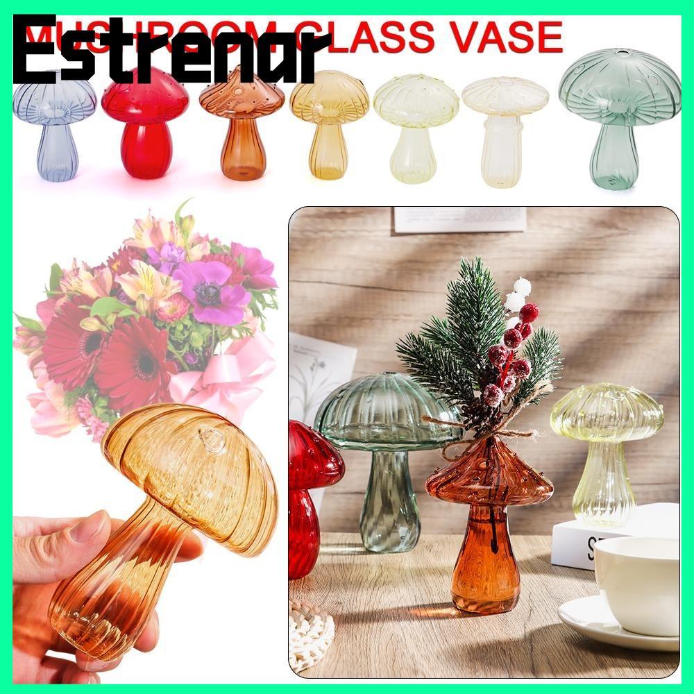 Estrenar Flower Bottle, Transparent Glass Glass Vase, Simple Mushroom Hydroponic Home D…