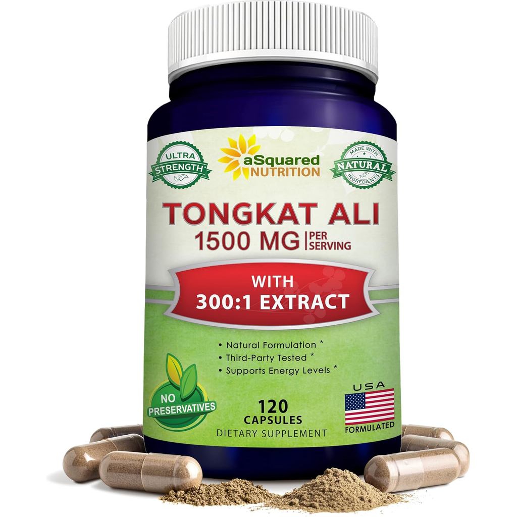 aSquared Nutrition Tongkat Ali 1500mg - 120 Capsules - Longjack (Eurycoma Longifolia) Extract Supplement & Long Jack Root Powder Pills - Tongkat Ali for Men & Women(packaging may v