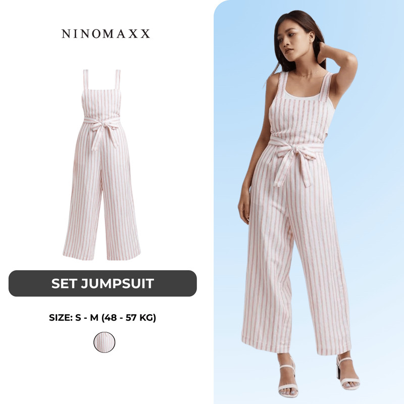 [SIZE S, M AVAILABLE] N&M Women's viscose linen plaid jumpsuit 2002024