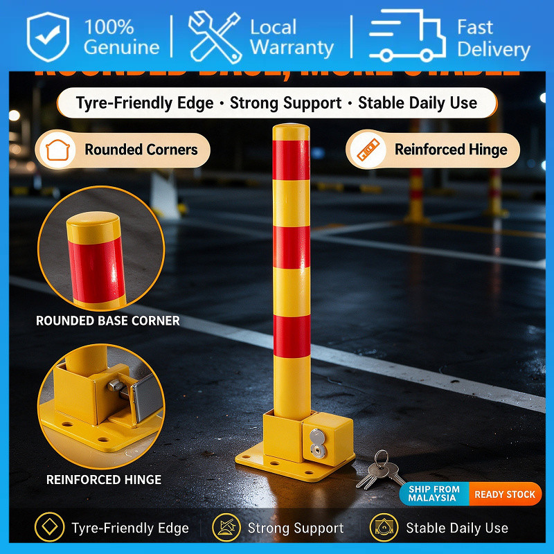 Foldable Private Parking Lock Bollard | Heavy Duty Metal Reflective Post | Anti-Theft for Condo Terrace House Driveway