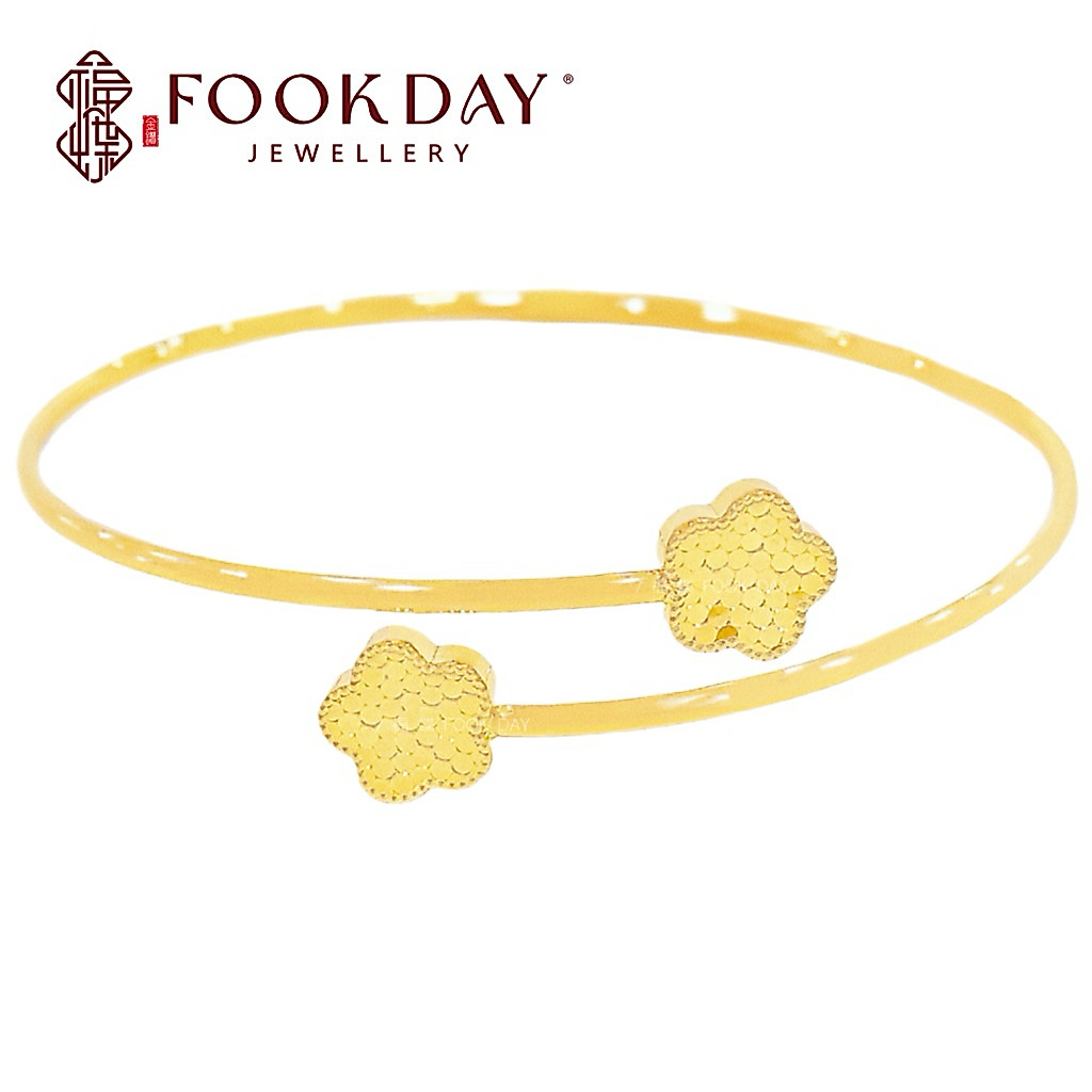 FOOKDAY 916 黄金蜂窝双花开口手镯 Gold 916 Double Flower Bangle Emas 916 Gelang Bunga Bajet Hadiah
