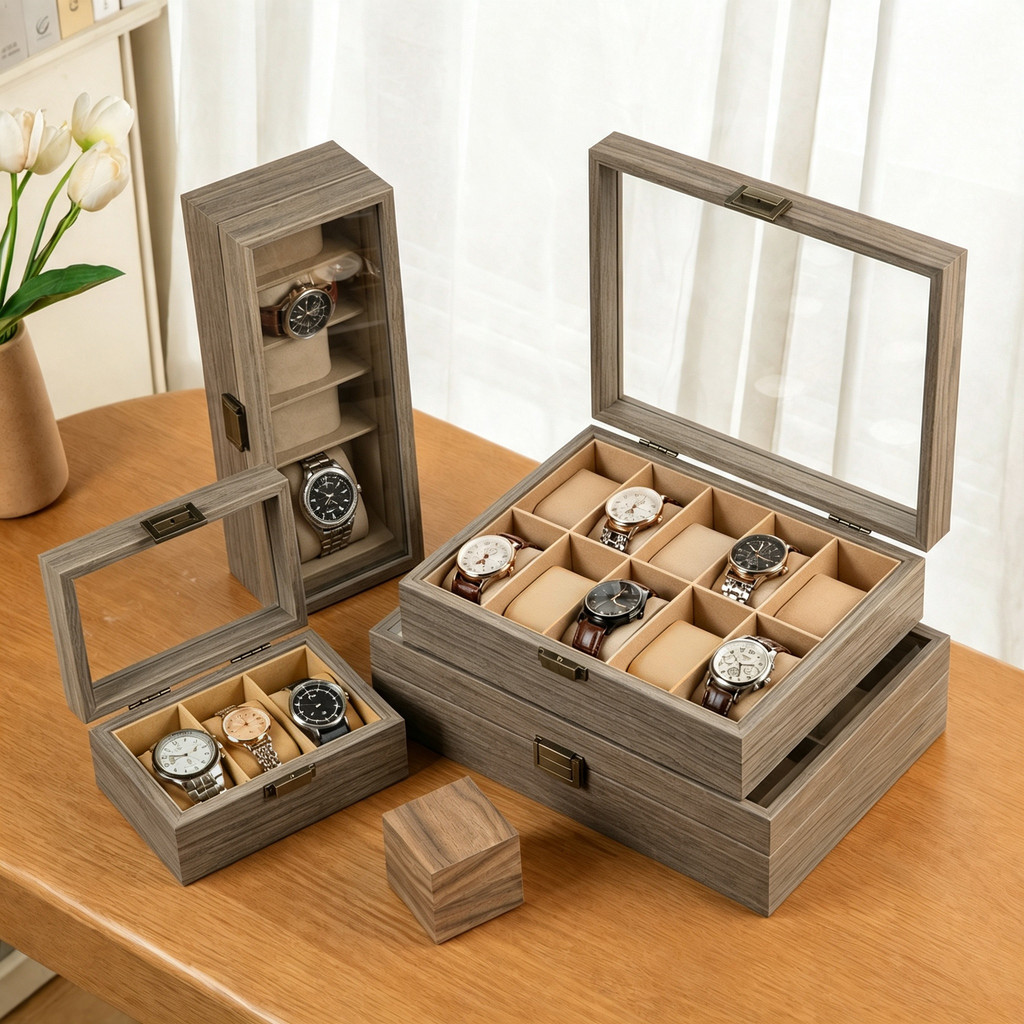 Retro Wooden Watch Box 3/6/10/12 Grids Watch Display Case Storage Box Transparent Watch Holder Organizer Case Jewelry Box with Glass Lid Ideal Gift for Men Women
