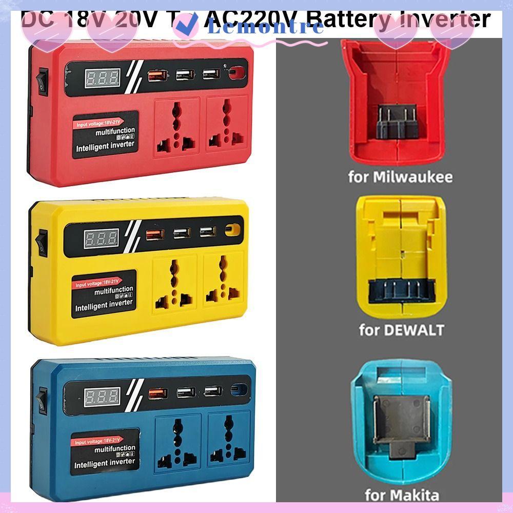 LEMONTRE 1Pcs Smart Transformer, 18v 20v To 220v Dual Plug Battery Inverter, Household 120W with 4 USB LED Socket Outdoor Work Inverter