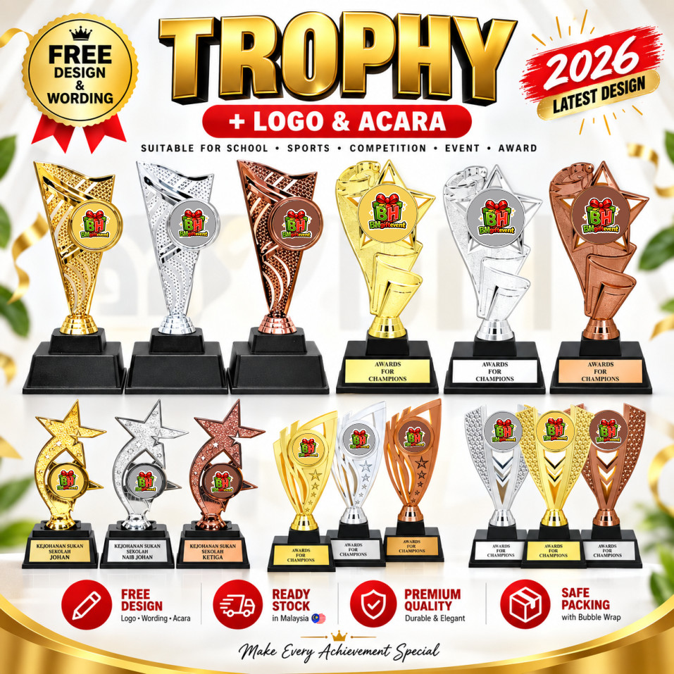Trofi Piala Sukan Plastik Custom Sticker Free Design | Hadiah Sukan Sekolah | Award Trophy