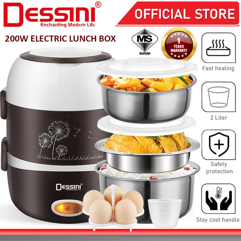DESSINI ITALY 2L Electric Rice Cooker Lunch Box Non Stick Stainless Steel Inner Pot with Steamer Periuk Nasi Elektrik