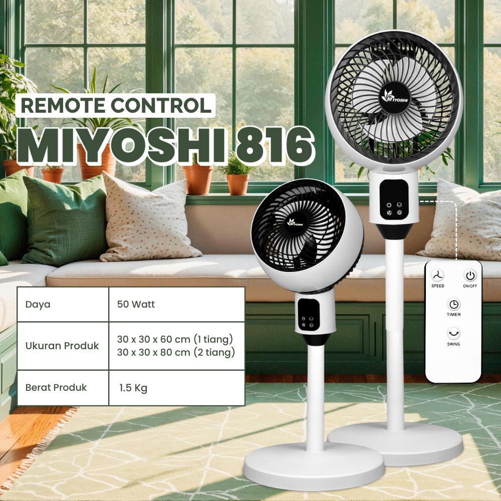 MIYOSHI 9 Inch RF Fan Remote Control Table Fan Wall Fan Strong Wind Energy Saving Modern and Practical Design
