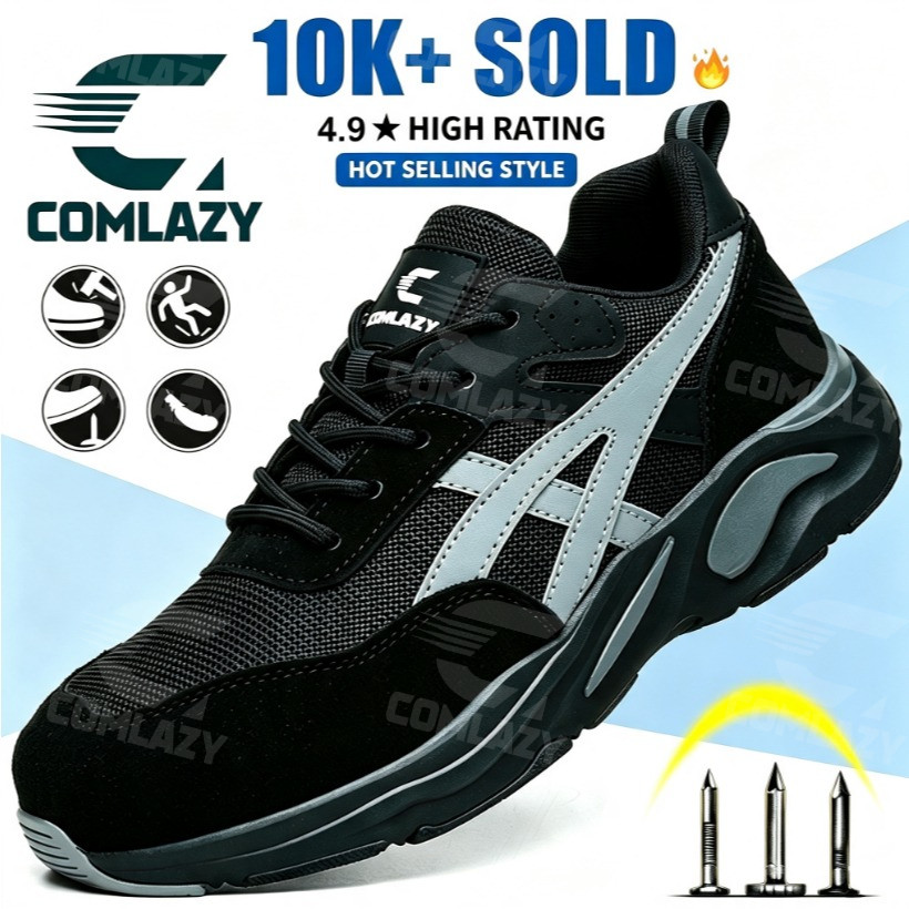 Ready Stock safety shoes Steel Toe Cap Anti‑smashing kevlar Anti‑puncture Safety Boot Kasut Lelaki Kerja Breathable