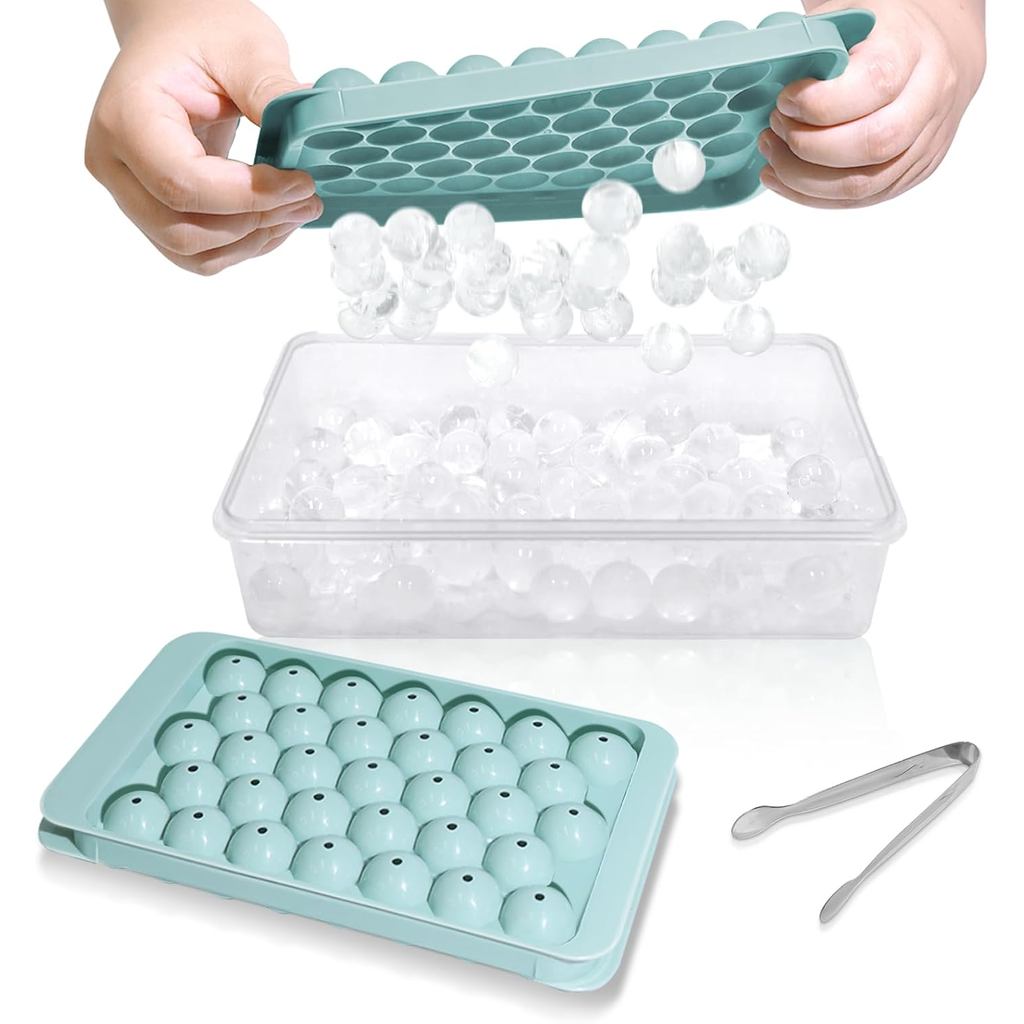 WIBIMEN Dulang Ais dengan Penutup dan Bekas - Dulang Ais Bulat untuk Peti Sejuk dengan Penutup - Dulang Ais untuk Peti Sejuk dengan Bekas Ais (1"-2PACK Biru)