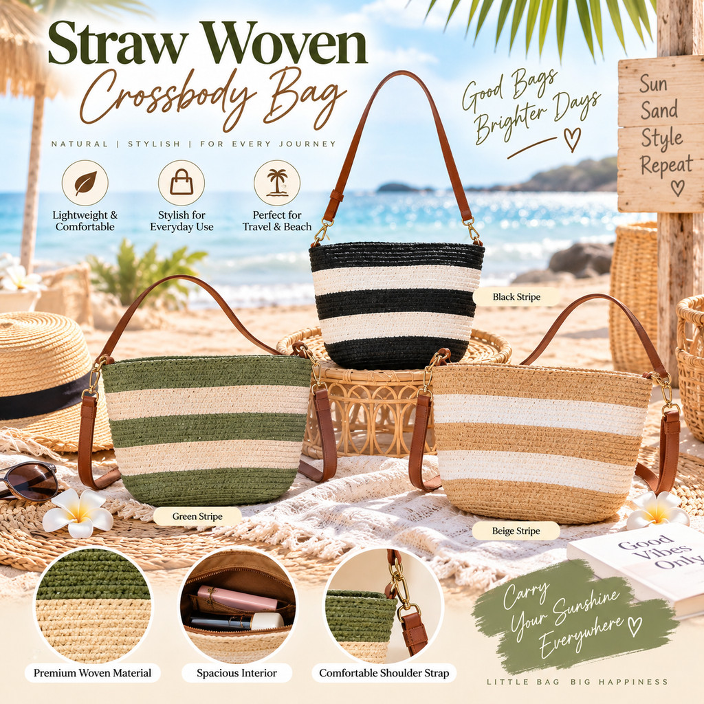 DapuRia {Bergaya Premium Ringan} Beg Tote Rotan Wanita Small Tote Casual Beach 度假草编袋