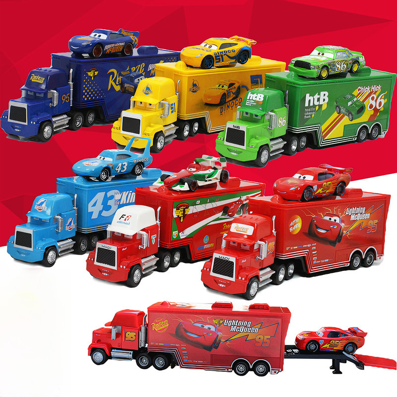 2pcs Disney Pixar Cars Toy Racing Lightning McQueen Jackson Storm Mike Uncle Truck 1:55 Alloy Model Car Combination Boy Birthday Gift