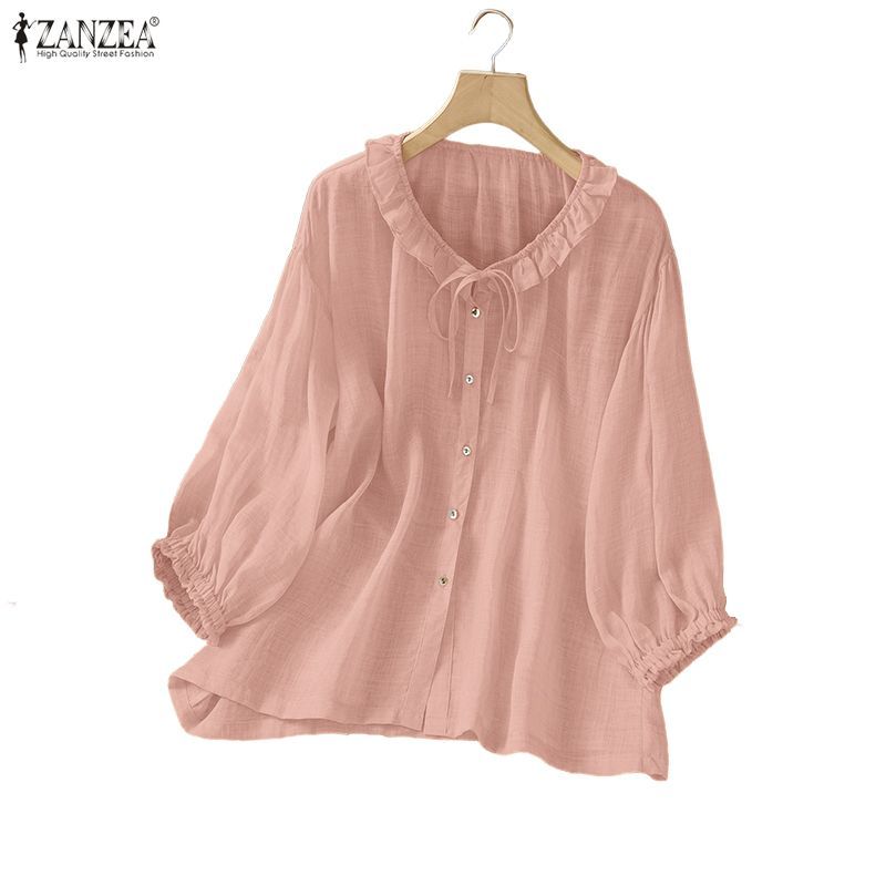 ZANZEA Women's Elegant Ruffle Detail Button-Down Shirt