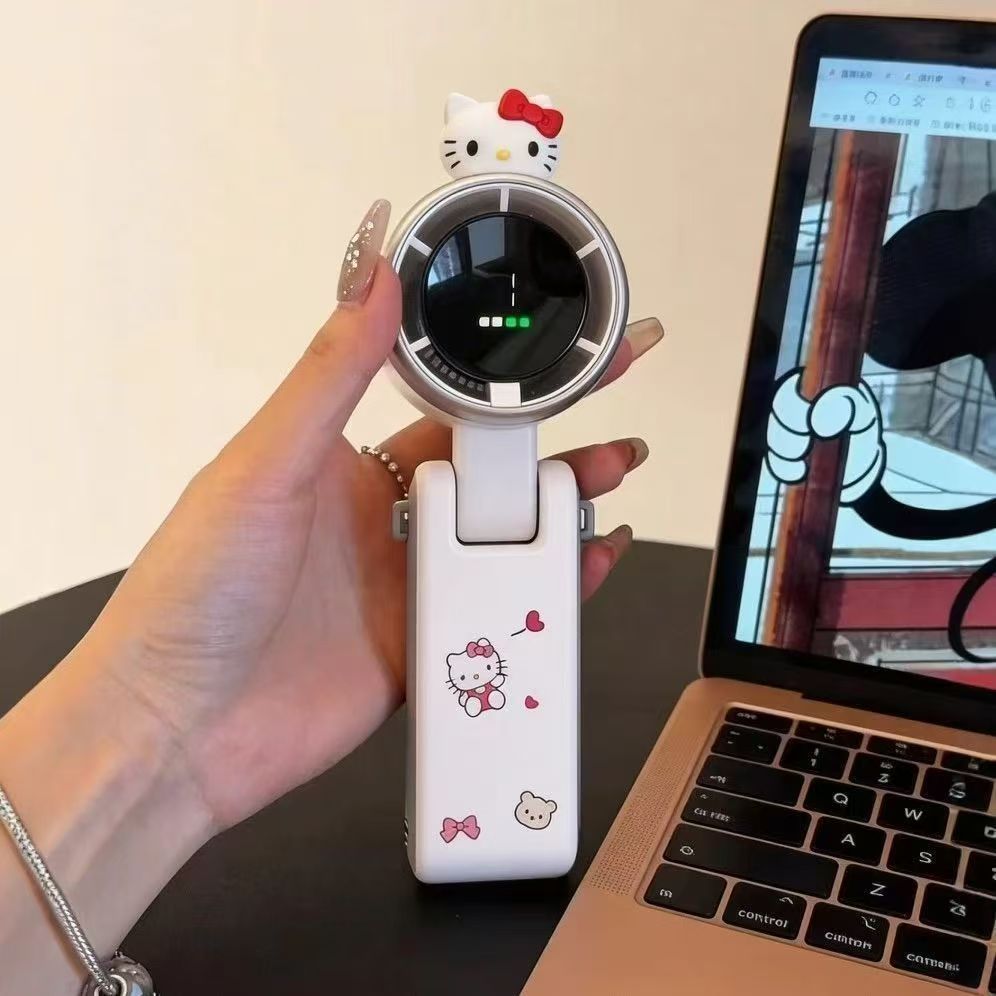 [Tawaran Promosi] Stok tersedia, penghantaran cepat, kipas tangan kartun boleh lipat, kipas gantung leher dengan paparan digital mudah alih boleh dicas semula melalui USB, kipas mini mudah alih untuk kegunaan luar bagi pelajar.