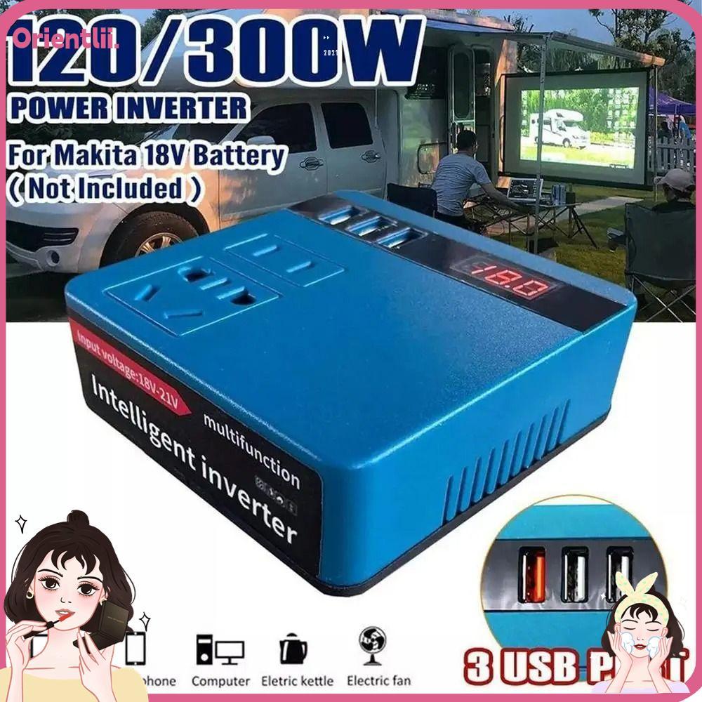 ORIENTTK 1Pcs Battery Inverter, Dual Plug 120W Smart Transformer, 18V 20V To 220V Household Multifunctional Outdoor Work Inverter For Makita For Dewalt For Milwaukee 18V Battery